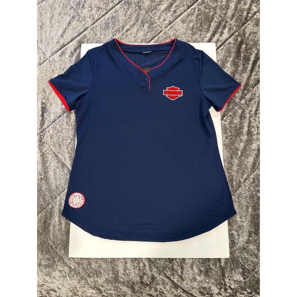 Harley-Davidson Women's V-Neck Baseball Jersey Style Chicago Cubs Colors